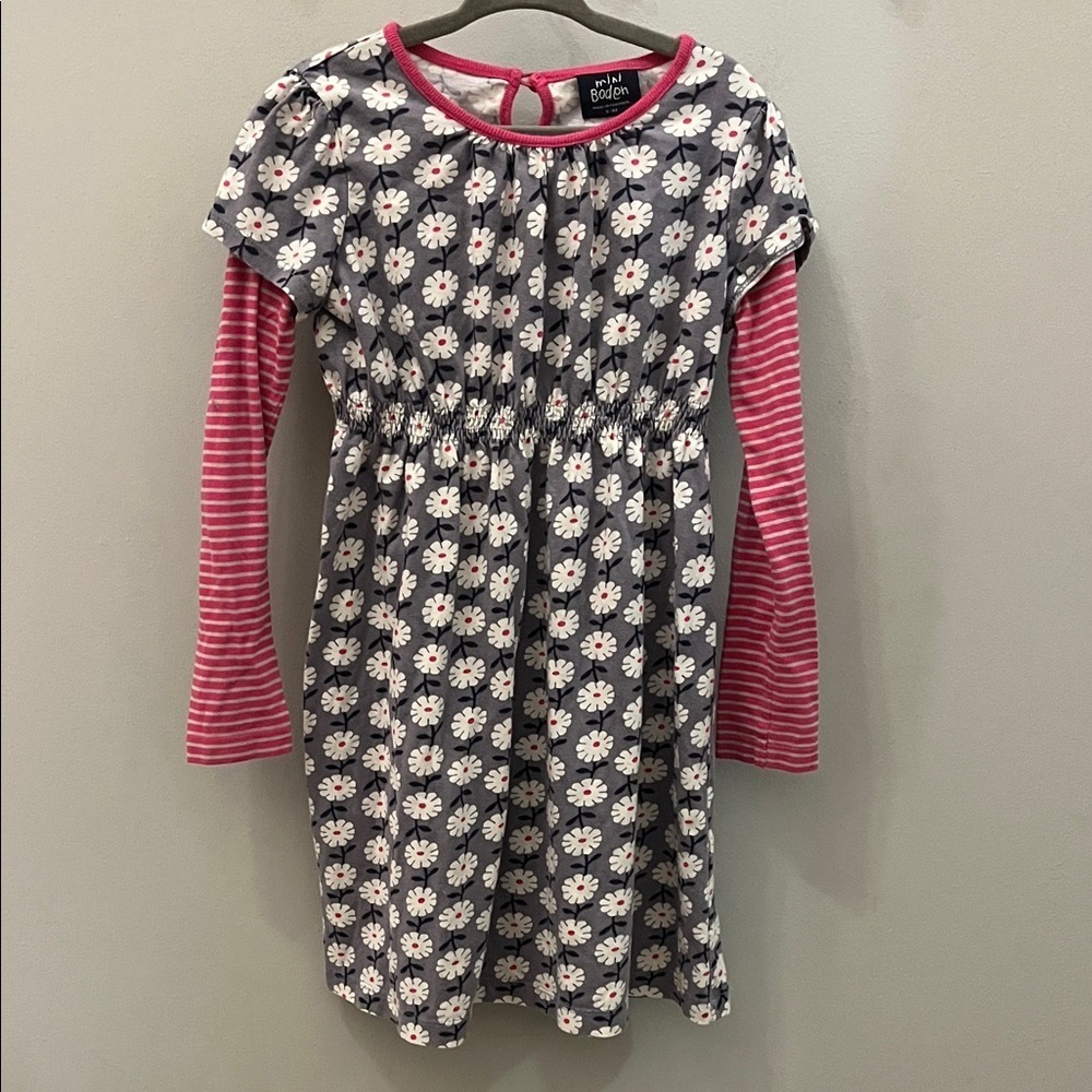 Mini Boden Long Sleeve Dress Casual Daisies Stripes 5-6 Years Portugal